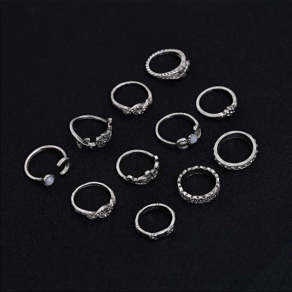 NEW 💫 Set of 11 boho bohemian midi regular rings - Picture 2 of 3